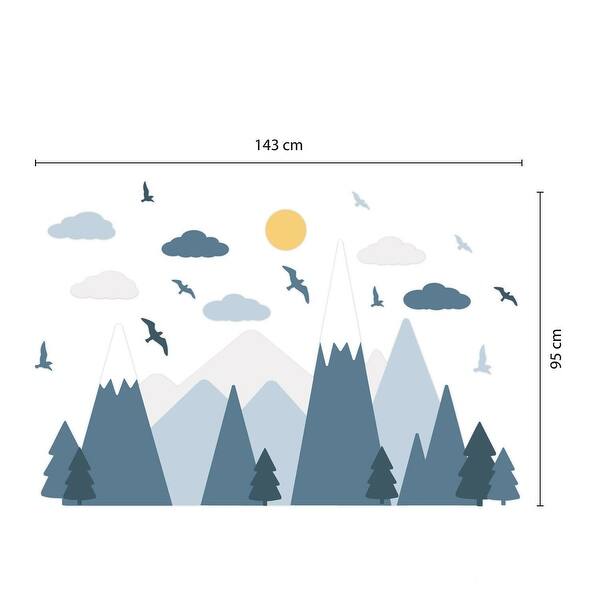 dimension image slide 1 of 2, Walplus Blue Mountains Landscape Clouds Birds Children Wall Stickers