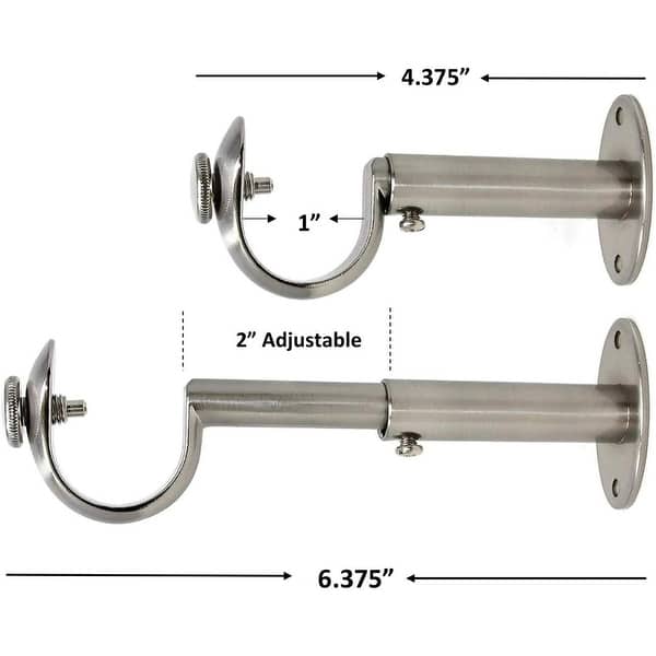 dimension image slide 0 of 7, Adjustable Solid Zinc Curtain Rod Bracket Wall Holder, Fits 1-inch Diameter Rod