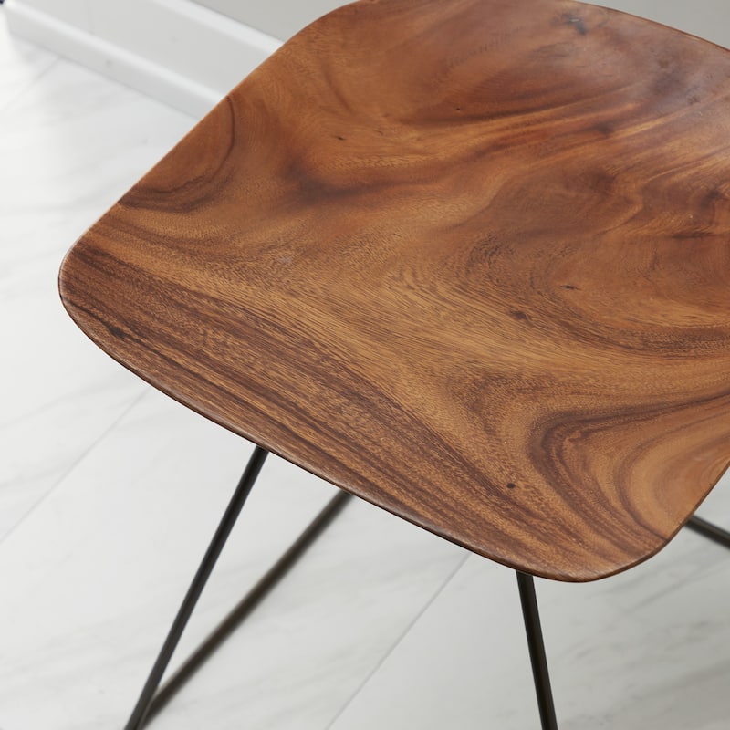 Metal Stool with Black Metal Base - Brown - Roche River Décor.