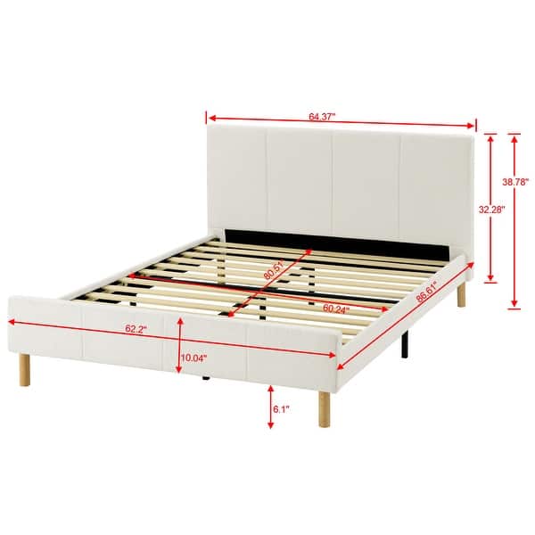dimension image slide 0 of 6, Upholstered Platform Bed Frame, Soft Headboard, Wood Support, Grey or White
