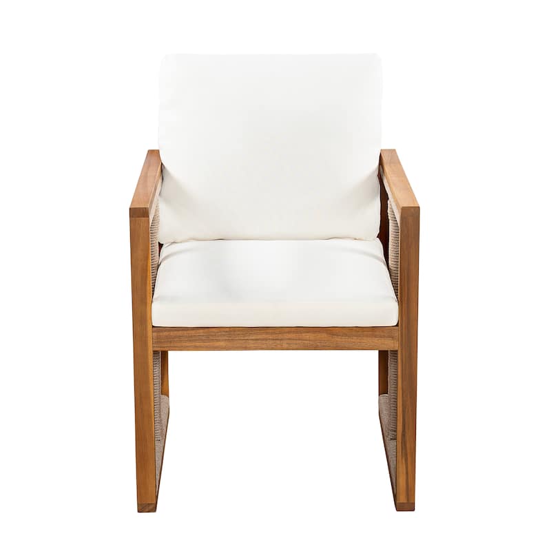 Christopher Knight Home - Valmont Modern Outdoor Acacia Wood Dining Arm Chair with Rope Back & Washable Cushion, Set of 2