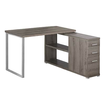 L Shaped Desk with Storage Drawers Taupe Veneer Finish and Silver Base Modern Home Office