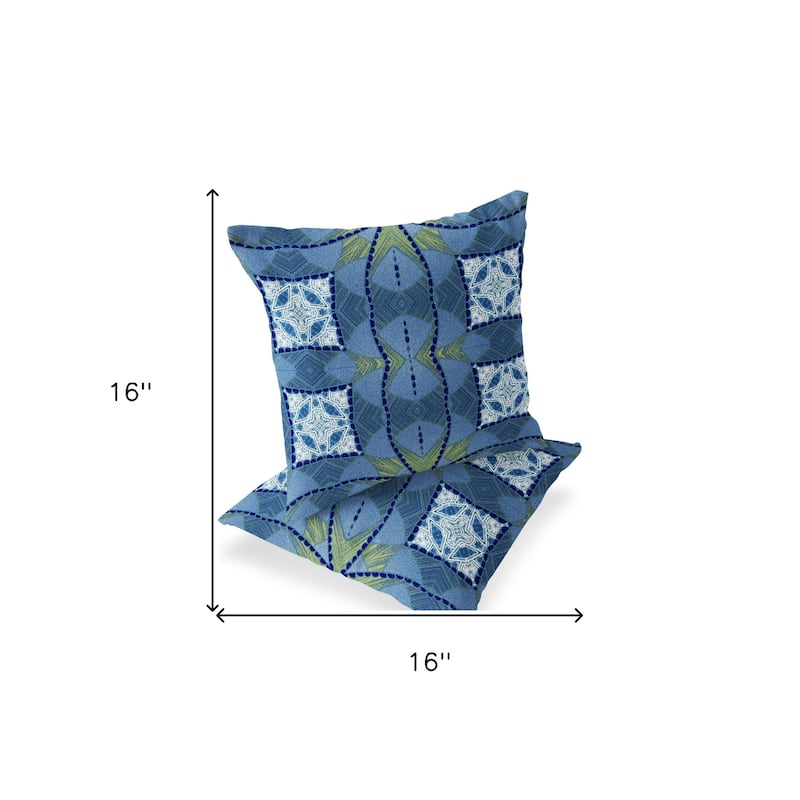 HomeRoots Set of Two 16" X 16" Blue and Yellow Blown Seam Eclectic Indoor Outdoor Throw Pillow - 16.00' X '16.00' X '5.00