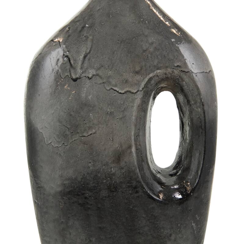 Gray Paper Mache Marble Inspired Vase with Cutout Handle
