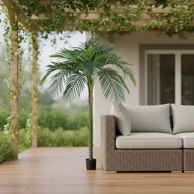 HomeRoots 71" Green Artificial Palm Tree in a Black Pot - 6.69 in. x 70.87 in. x 6.69 in.