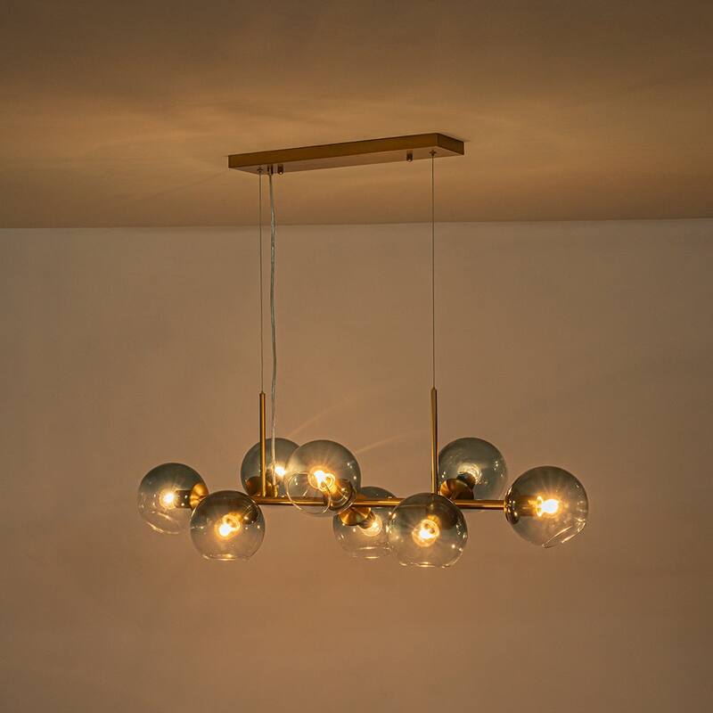 Modern 8-Light Glass Globe Linear Sputnik Island Chandelier Semi Flush