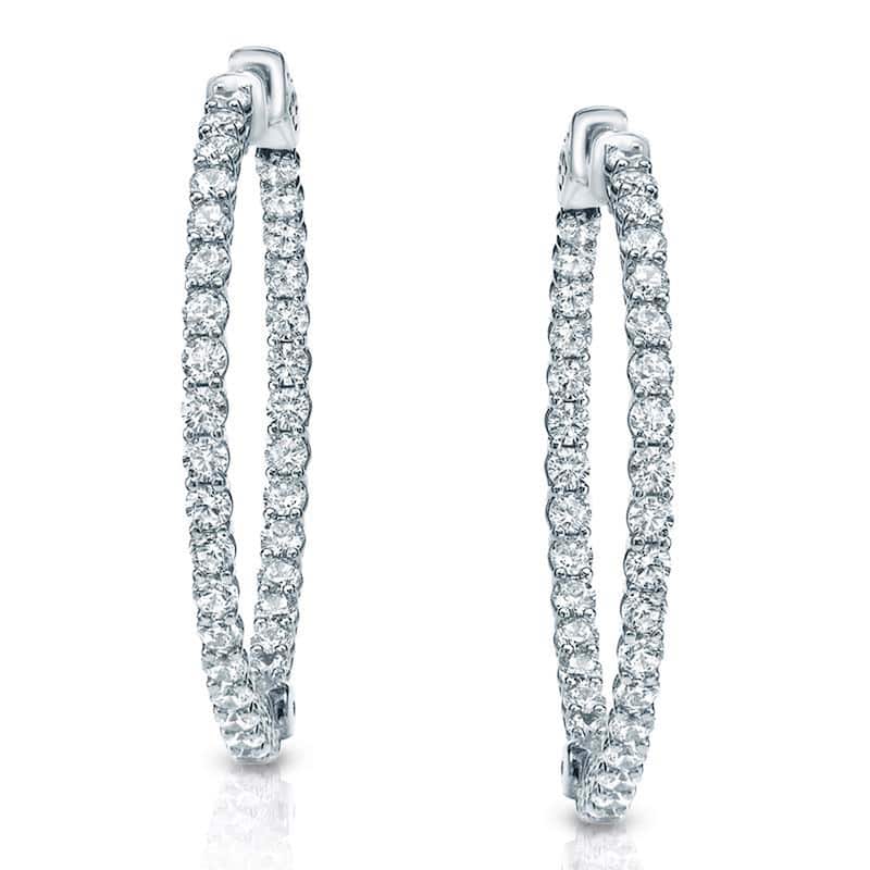 Auriya 14k Gold 3 3/4ctw Medium Diamond Hoop Earrings - 1.41-inch (J-K, I1-I2) - White Gold