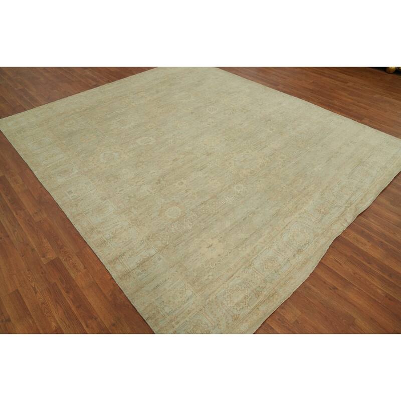 Vegetable Dye Wool Oushak Turkish Area Rug, Floral Geometric Carpet - 9' 7'' X 8' 2''