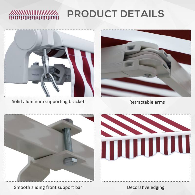 10' x 8' Retractable Awning, Sunshade Shelter w/ Manual Crank Handle, UV & Water-Resistant Fabric and Aluminum Frame