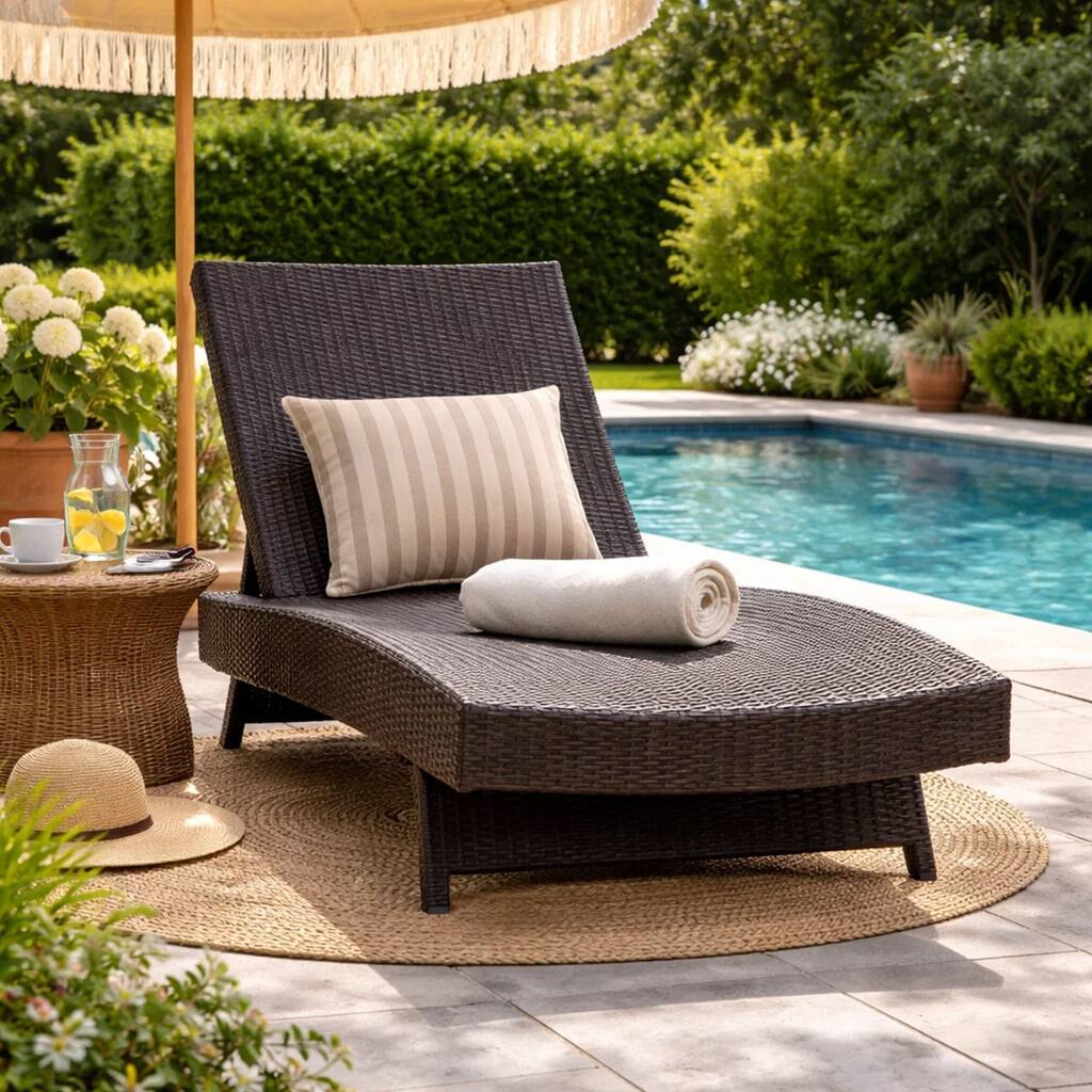 Mach Chaise Lounger, Dark Brown Rattan Wicker Frame, Outdoor, 79 Inch