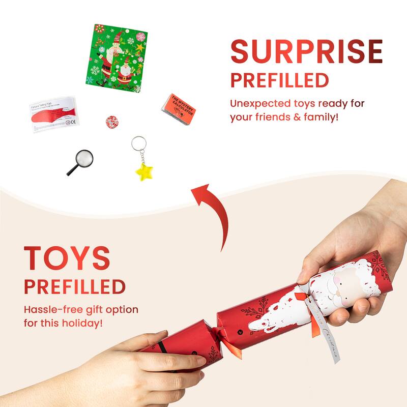 Glitzhome 14PK Christmas Santa Snowman Penguin Reindeer & Holy Leaves Party Crackers with Gift Contents