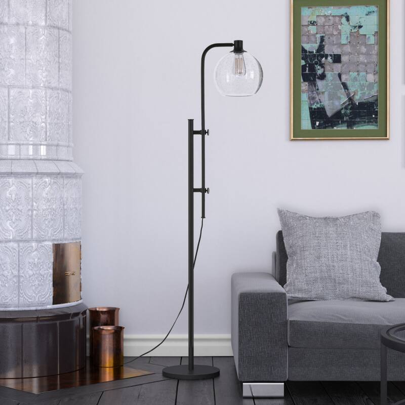 68” Modern Steel Floor Lamp with Frosted Glass Globe Shade and Foot Switch Plug-In Reading Light - 68”H x 18”W x 11”D