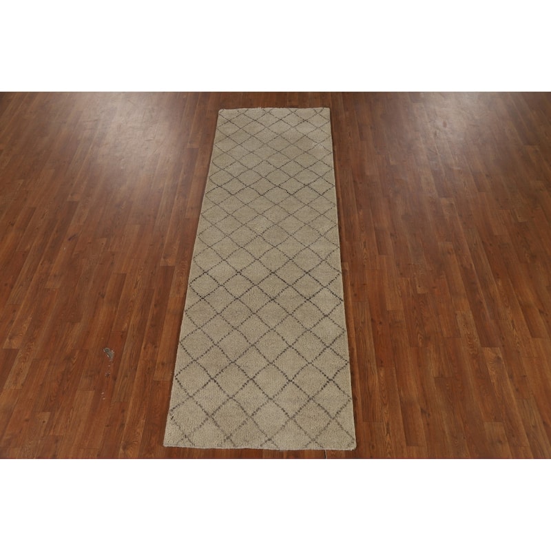 Trellis Moroccan Runner Rug Handmade Oriental Wool Carpet - 2'7" x 7'9"