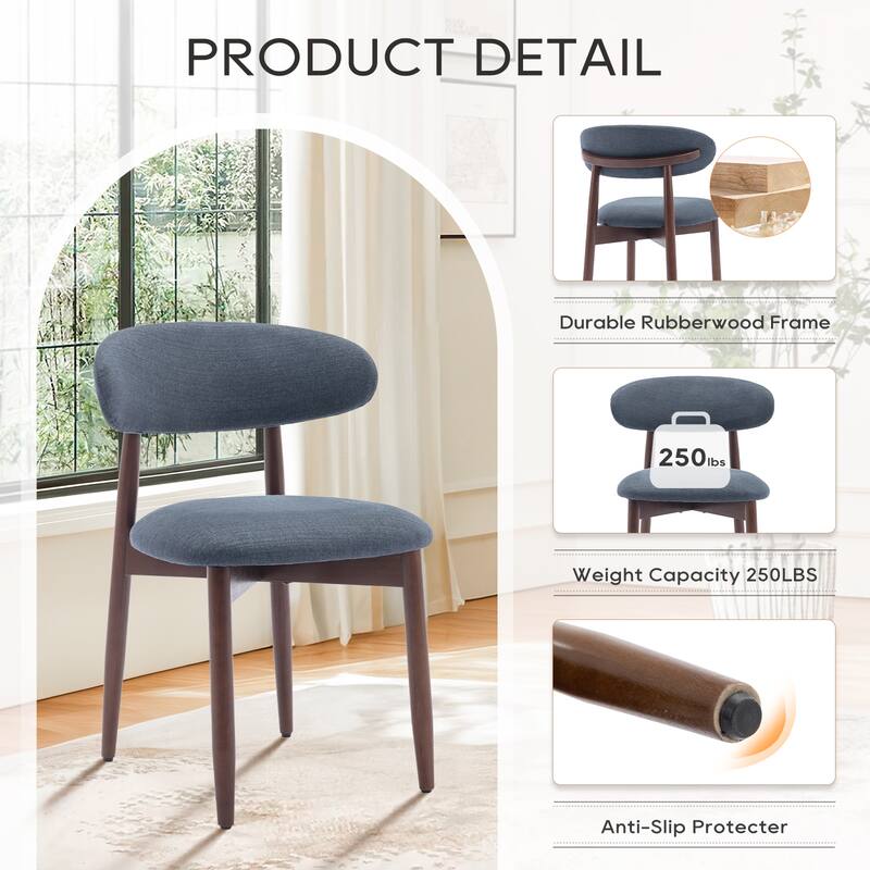 Set of 2 Wooden Dining Chairs, Fabric Upholstered, Beige
