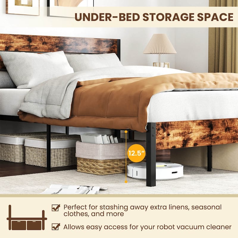 Costway Twin/Full/Queen/King Bed Frame with Tall Industrial Headboard