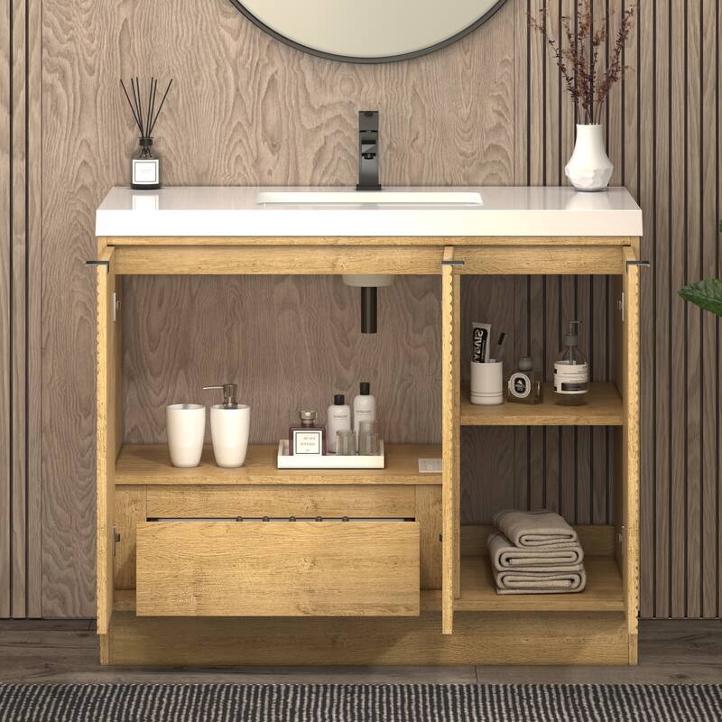 Milano 42" Freestanding (L) Bathroom Vanity with White Acrylic Sink