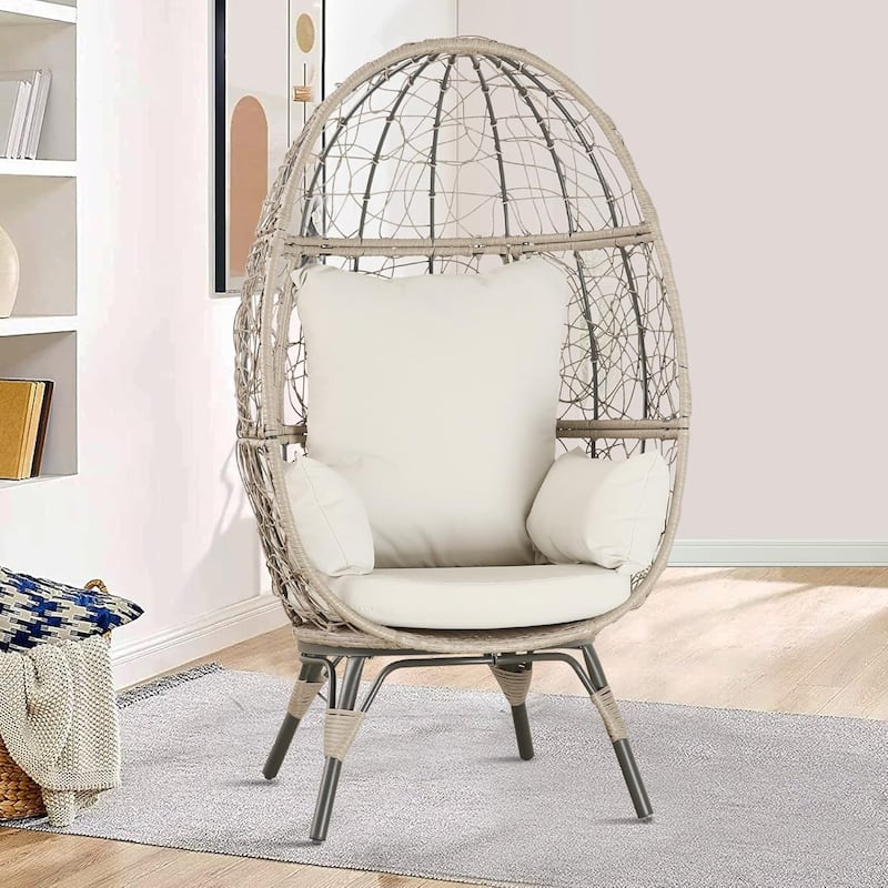 Outdoor Teardrop Wicker Lounge Chair - Beige