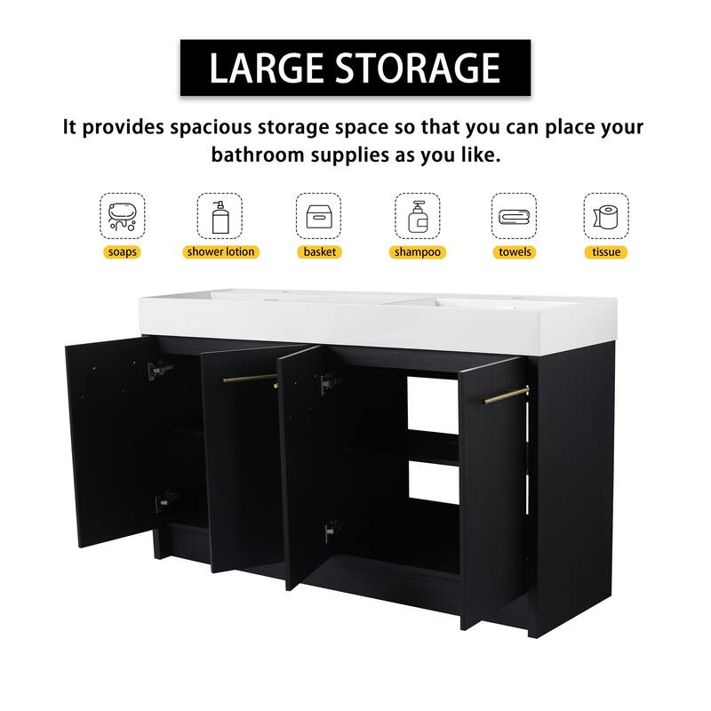 60 inch Plywood Freestanding Bathroom Vanity with Resin Double Sink - 60" x 18" x 35"