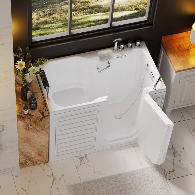 54 in. x 30 in. Right Drain Deep Soaking Walk-in Bathtub - Outward Opening Door - Low Threshold for Senior Care in White