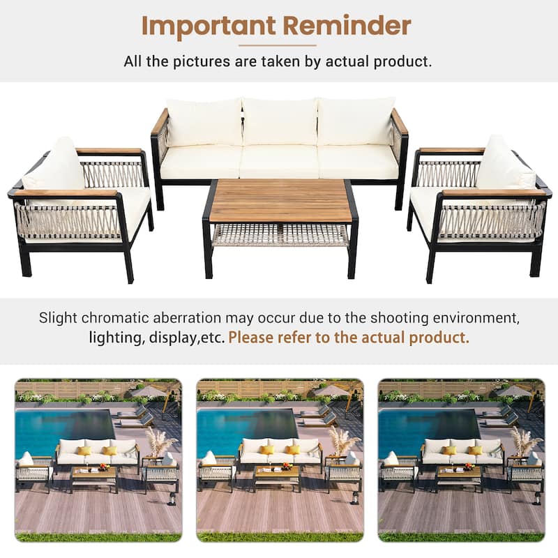 Roomfitters 4-Piece Outdoor Sectional Sofa Set 5-Person Patio Conversation Seating Group with Cushions and Coffee Table