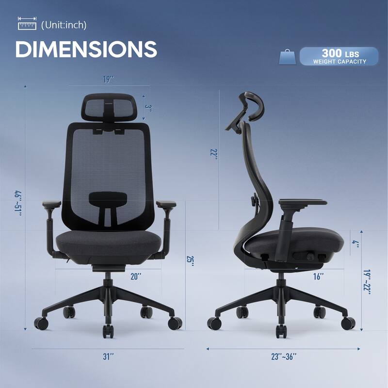 Ergonomic Office Chair, Mesh High Back, 4D Arms, Lumbar Support, Tilt Lock, Black