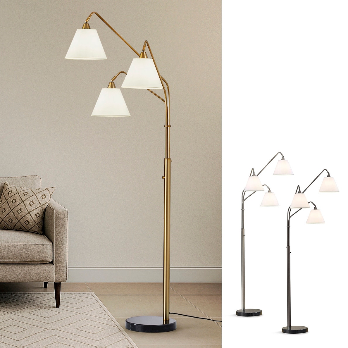 Midtown 3 Light Arch Floor Lamp with Fabric Shades