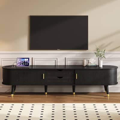 Mid-Century TV Stand for TV up to 80" Media Console with Charging Station
