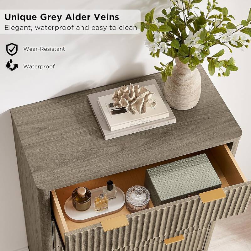 Modern Fluted 5 Drawers Dresser, Chest of Drawers, Dresser TV Stand