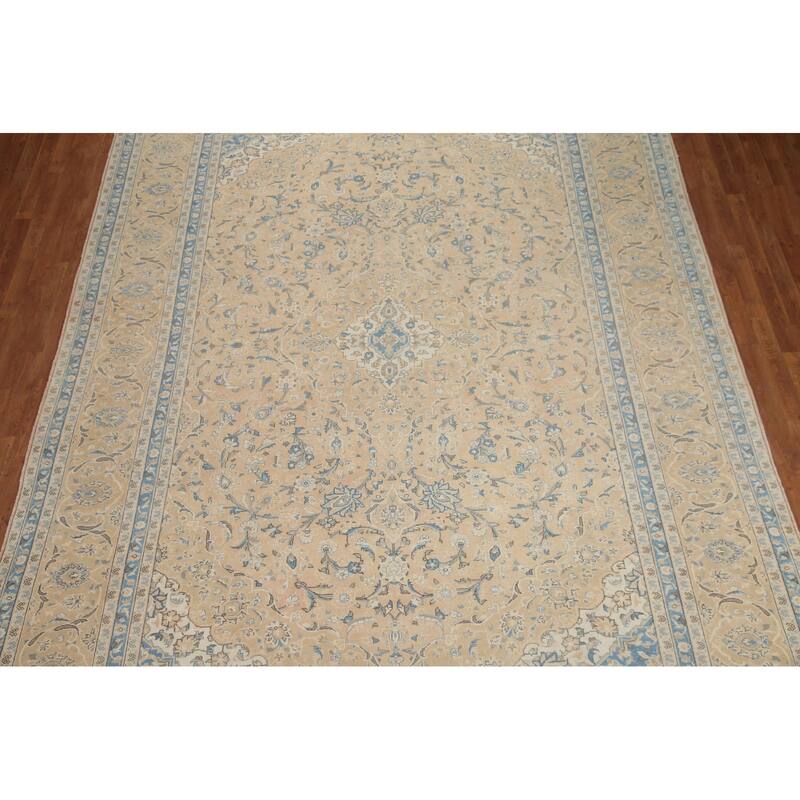 Hand Knotted Oriental 100% Wool Carpet Traditional Floral Peach Mashad Area Rug - 13' 1'' X 9' 11''