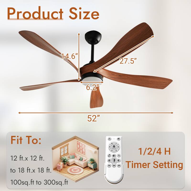 52"Ceiling Fan with Light,Propeller Ceiling Fan with Dimmable Memory LED-Quiet DC Motor,6 Speeds 5000CFM,Reversible,ETL/FCC