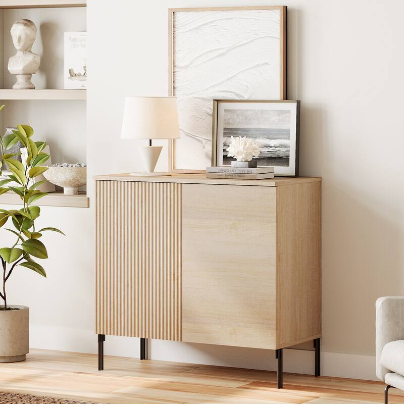 31.5" Modern Wood Reeded Dresser With Doors, Minimalist Dresser Organizer Storage Cabinet