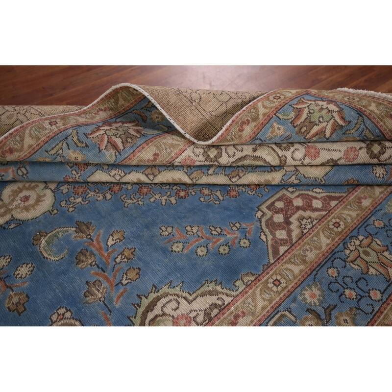 Blue Tabriz Persian Vintage Area Rug Handmade Wool Carpet - 6'6" x 9'10"