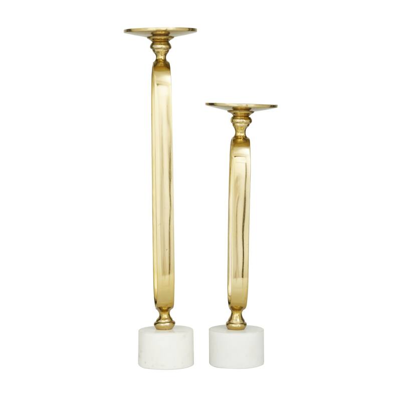 Gold, Black or Silver Aluminum Metal Paper Clip Pillar Decorative Candle Holder with Marble Base (Set of 2)
