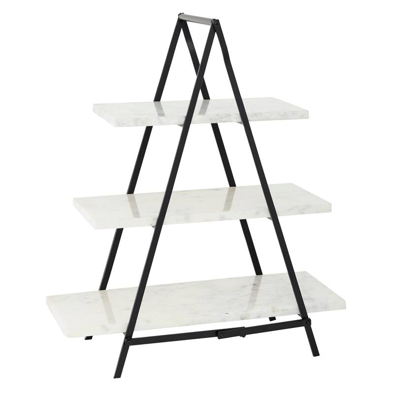 White Marble Contemporary Tiered Server 23 x 20 x 9 - 20 x 9 x 23