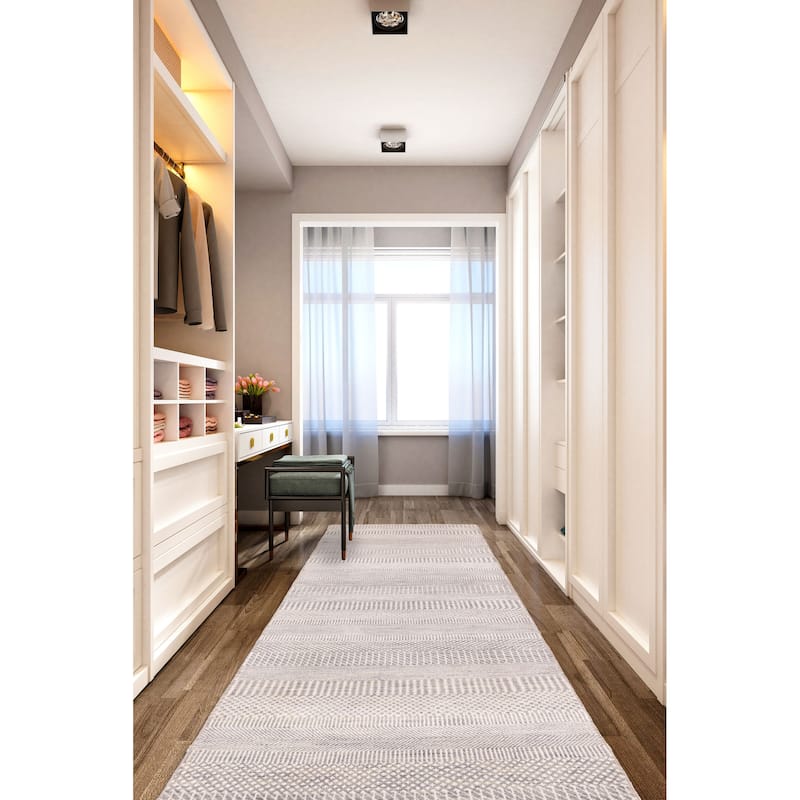 ECARPETGALLERY Hand-knotted Finest Silk Shadow Grey Silk, Wool Rug - 2'6 x 8'1