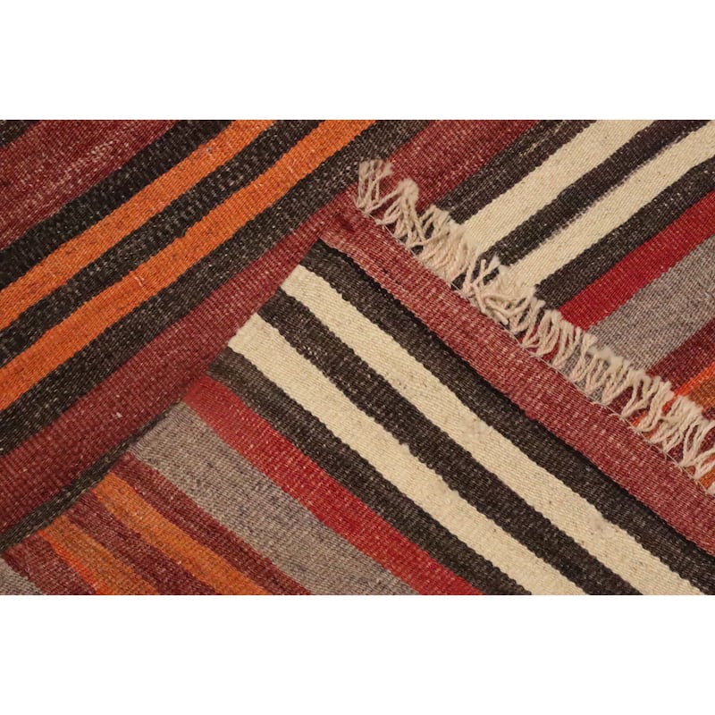 Hand Woven Oriental 100% Wool Carpet Southwestern Geometric Multi-Colored Kilim Area Rug - 10' 9'' X 4' 9''