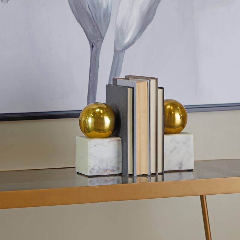 Marble Orb 7 or 10 lbs Decorative Bookends - Set of 2 Silver, Gold, Black - CosmoLiving by Cosmopolitan