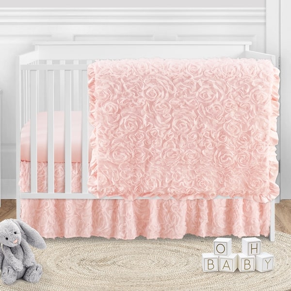 Pink Floral Rose Girl 4pc Nursery Crib Bedding Set Light Blush Flower Luxurious Elegant Princess Vintage Boho Shabby Chic Glam Overstock 31894615
