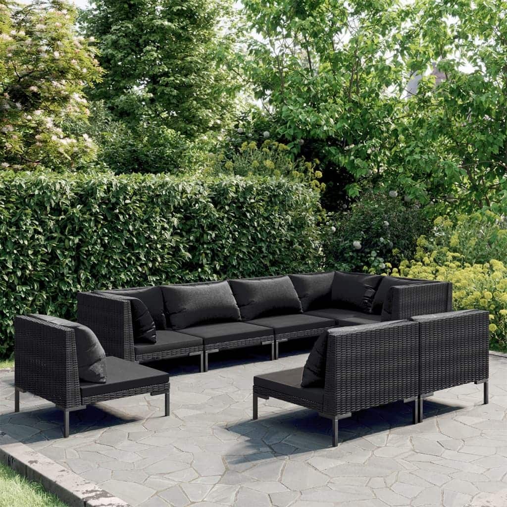 vidaXL Patio Lounge Set Outdoor Sectional Corner Sofa Poly Rattan Dark Grey - 27.6" x 27.6" x 24"