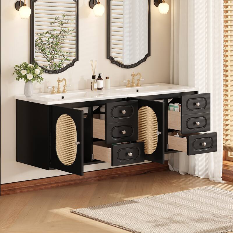 30" Mid-Century Bathroom Vanity - Ceramic Sink, 2 Drawers & Ample Storage Space‌