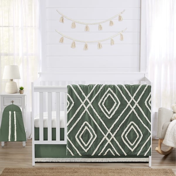 slide 2 of 6, Sweet Jojo Designs Dark Green Boho Arrow Boy Girl Gender Neutral Nursery Crib Bedding Set 4pc Bohemian Farmhouse Diamond Tuft