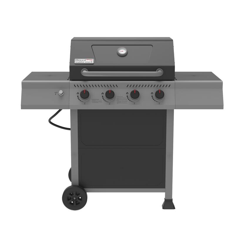 Royal Gourmet 4-Burner Black and Gray Gas Grill with Side Shelves - Grey - Propane Gas