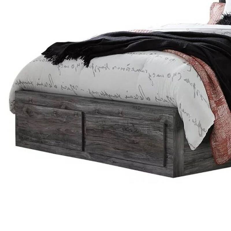 Bays Queen Size Storage Bed with 4 Drawers, Driftwood Smoke Gray, LED