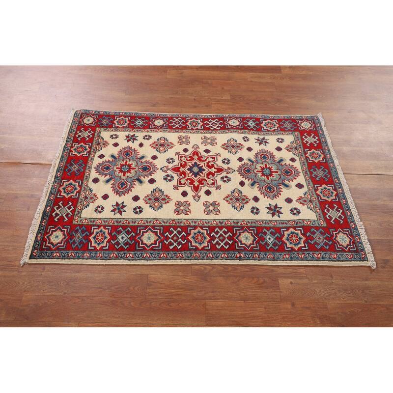 Kazak Accent Rug Hand-Knotted Traditional Beige Wool Carpet - 2'8" x 4'0"