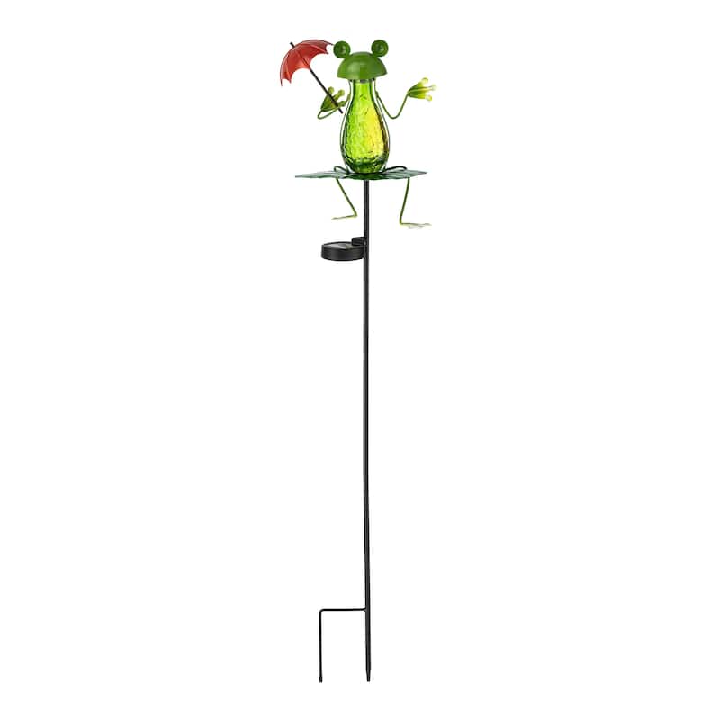 Glitzhome Outdoor Solar Lighted Garden Stake Frog Hummingbird Design