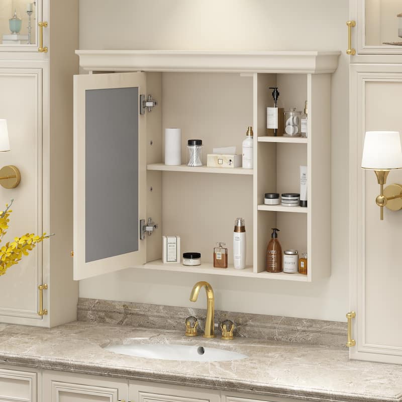 Modern Bathroom Wall Cabinet with Mirror,Medicine Cabinet with 6 Open Shelves