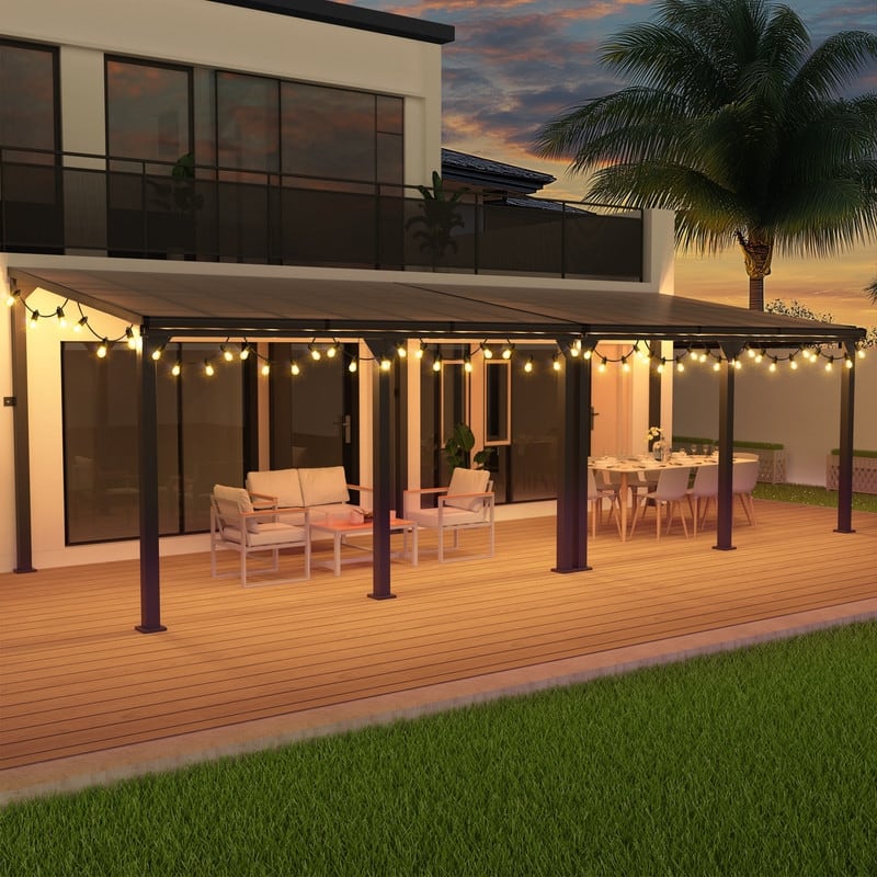 Hardtop Outdoor Gazebo Pergola Aluminum Framed with Sloping Pitched Roof for Garden, Patio, Backyard