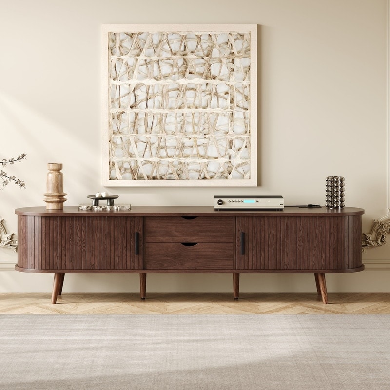 Mid Century Modern 70" TV Stand for TVs Up to 80", TV Consoles with 2 Doors, 2 Drawers and Power Outlet for Living Room, Bedroom