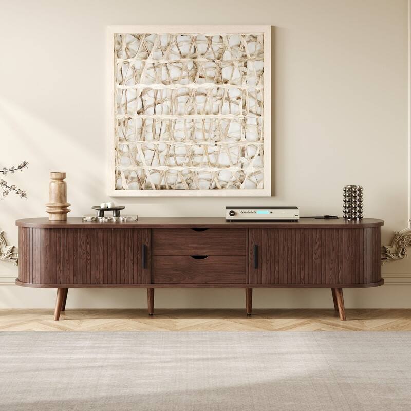 Mid Century Modern 70" TV Stand for TVs Up to 80", TV Consoles with 2 Doors, 2 Drawers and Power Outlet for Living Room, Bedroom