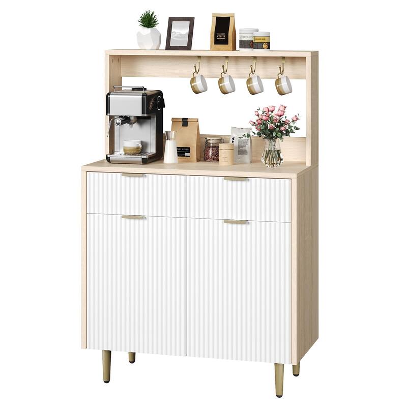 Fluted Sideboard Buffet Cabinet with Storage, Modern Coffee Bar Cabinet with 2 Drawers & Adjustable Shelves